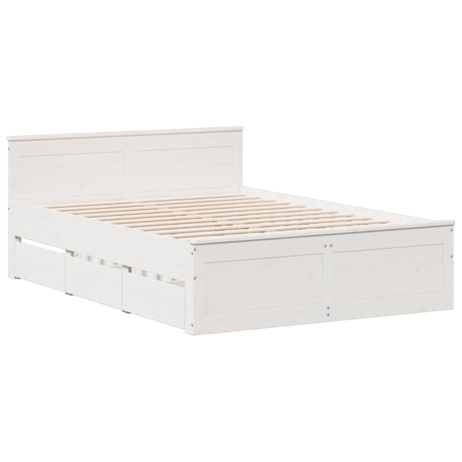 Cama con cabecero sin colchón madera maciza blanca 140x190