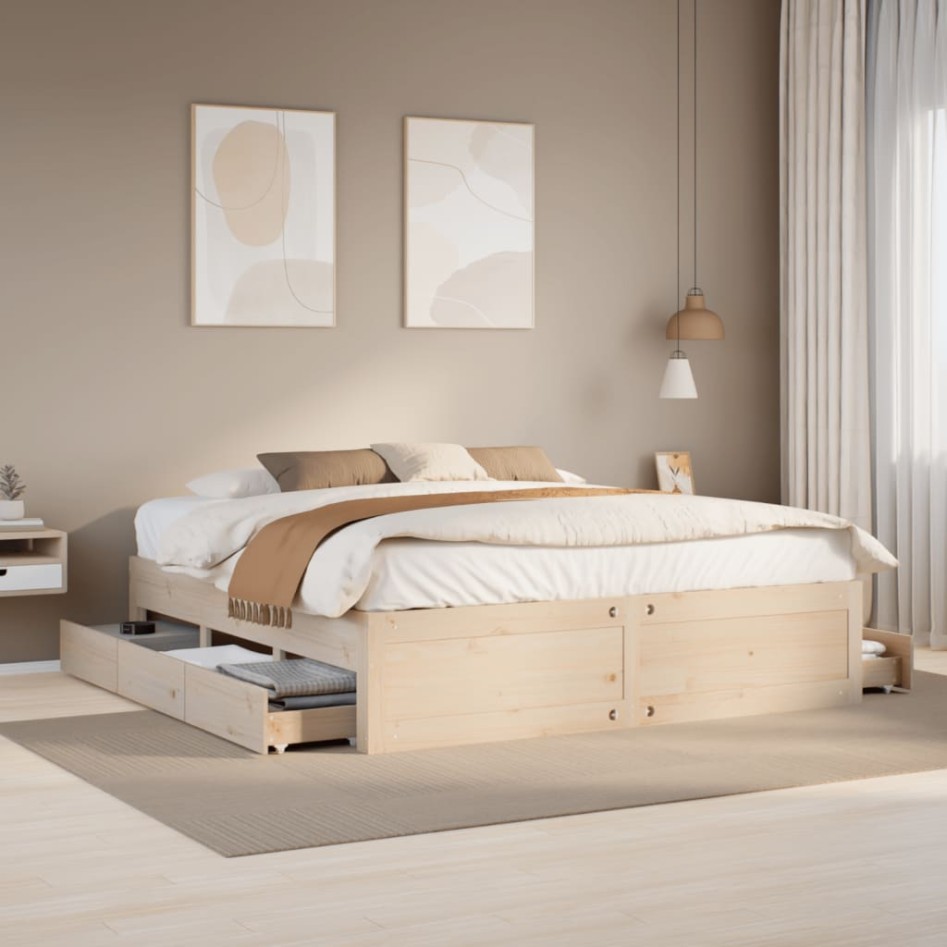 Cama con cajones sin colchón madera maciza de pino 200x200