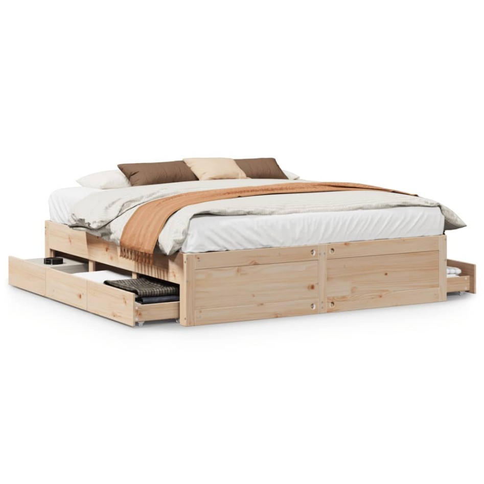 Cama con cajones sin colchón madera maciza de pino 200x200