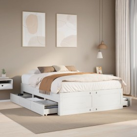 Cama con cajones sin colchón madera maciza blanca 160x200