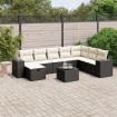 Set de sofás de jardín 8 piezas y cojines ratán sintético negro