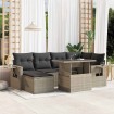 Set de sofás de jardín 7 pzas con cojines ratán PE gris claro