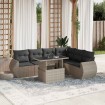 Set de sofás de jardín 7 pzas con cojines ratán PE gris claro