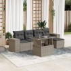 Set de sofás de jardín 6 pzas y cojines ratán sintético gris