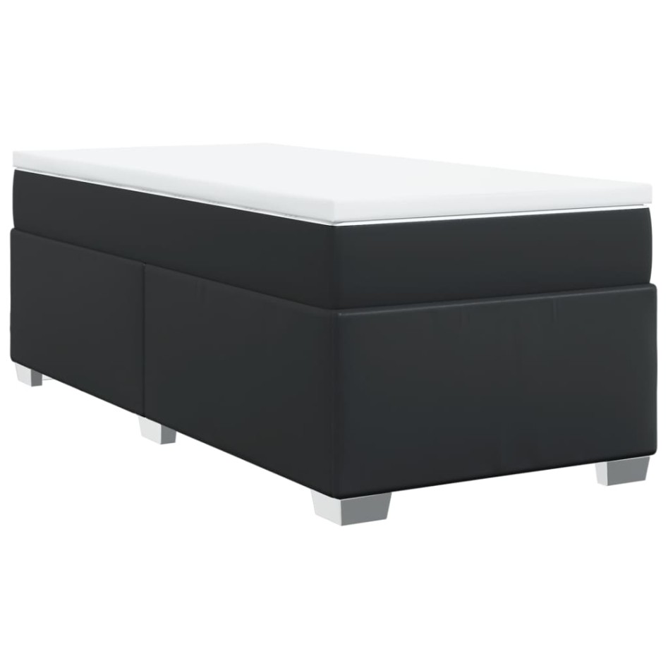 Cama box spring con colchón cuero sintético negro 100x200
