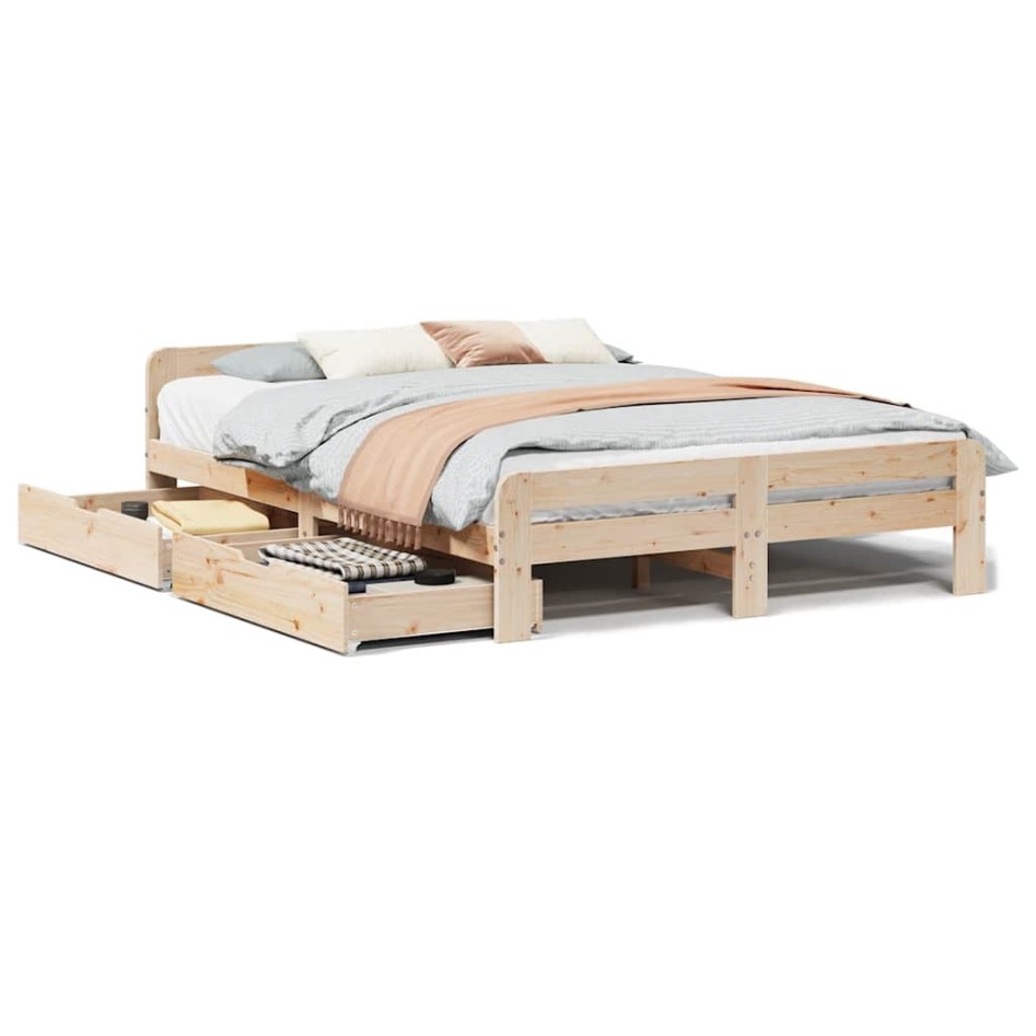 Estructura de cama sin colchón madera maciza de pino 140x190