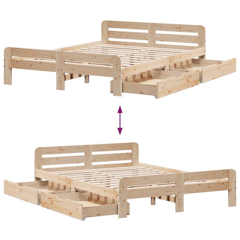 Estructura de cama sin colchón madera maciza de pino 140x190