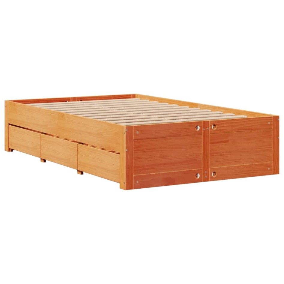 Cama sin colchón con cajones madera de pino marrón 120x200