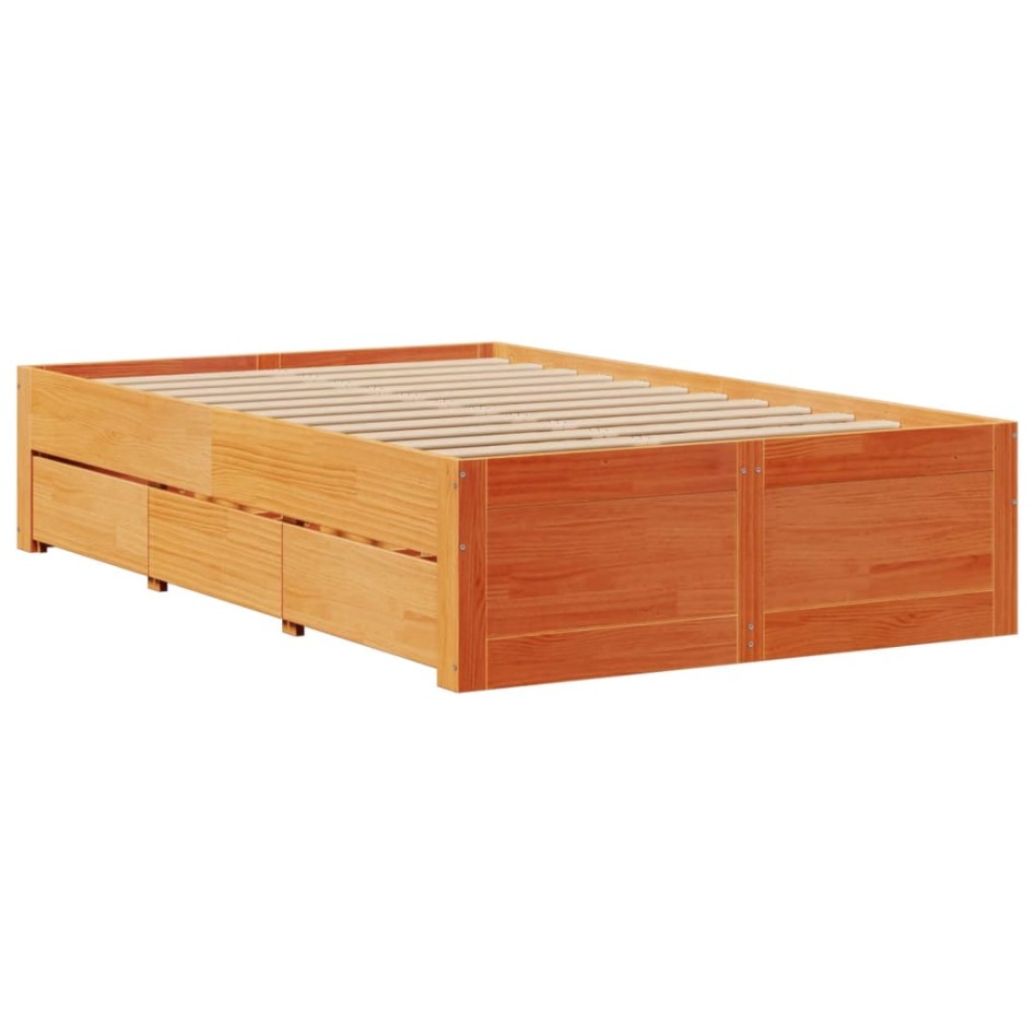 Cama sin colchón con cajones madera de pino marrón 120x200