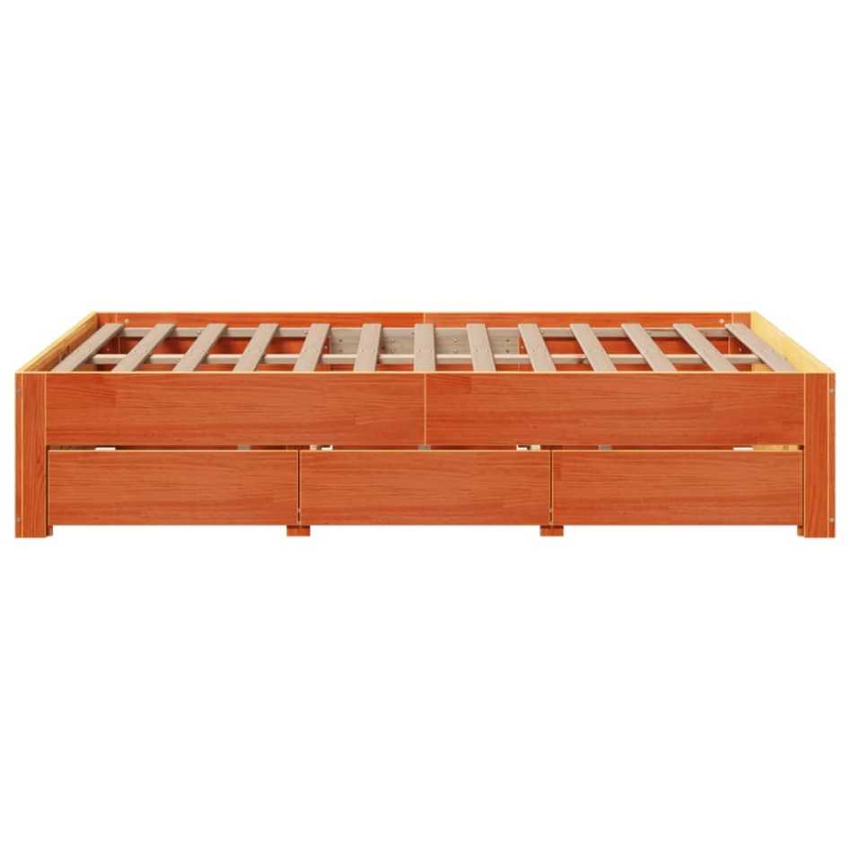 Cama sin colchón con cajones madera de pino marrón 135x190