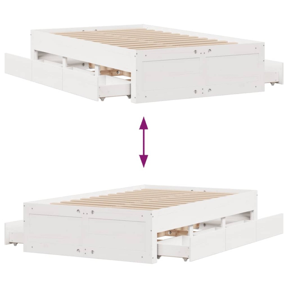 Cama sin colchón con cajones madera de pino blanco 120x190