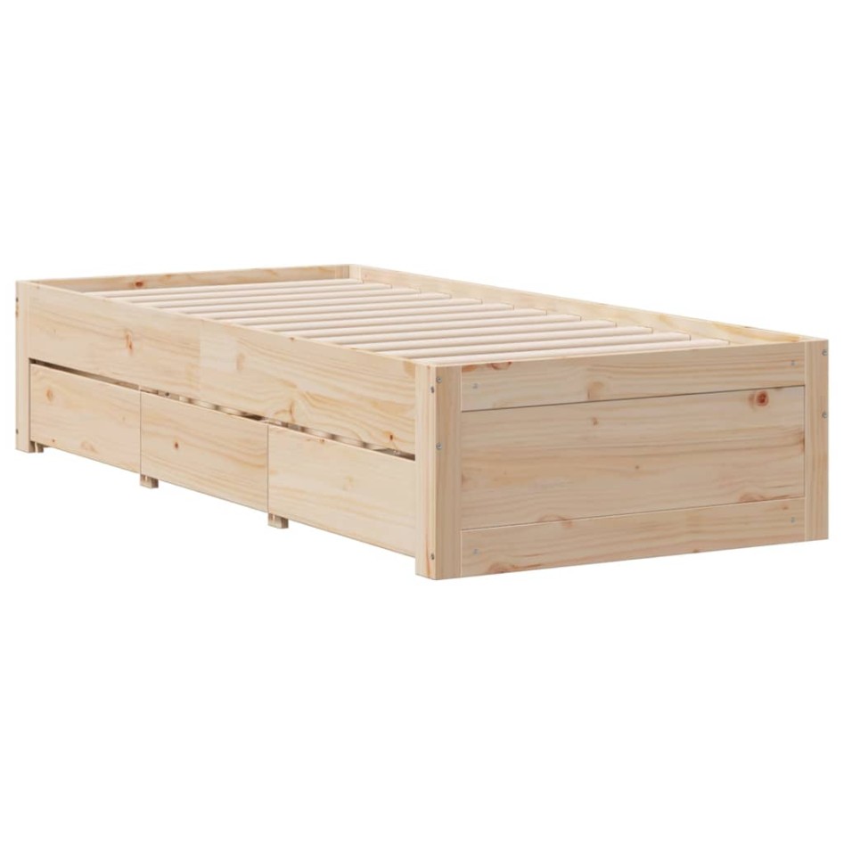 Cama sin colchón con cajones madera maciza de pino 75x190