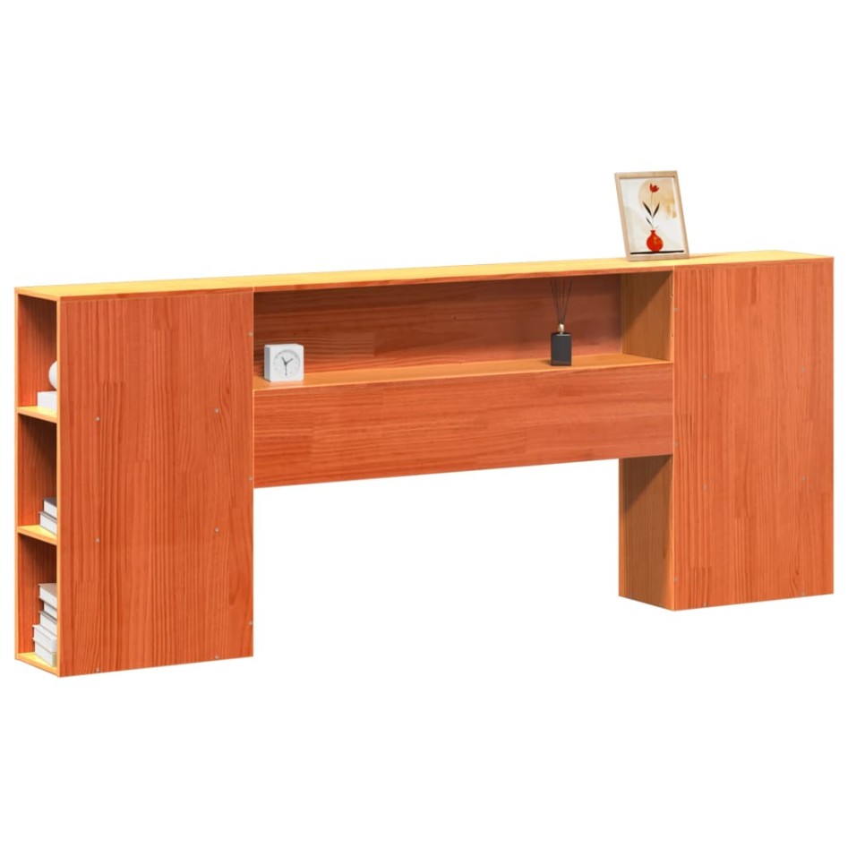 Cabecero de cama almacenaje madera maciza pino marrón 200