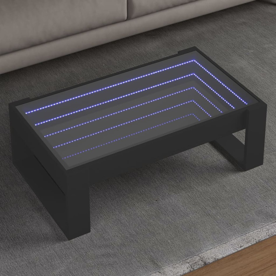 Mesa de centro con Infinity LED negro 90x53x30