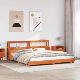 Cama sin colchón madera maciza de pino marrón cera 180x200