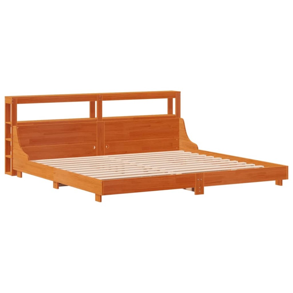 Cama sin colchón madera maciza de pino marrón cera 180x200