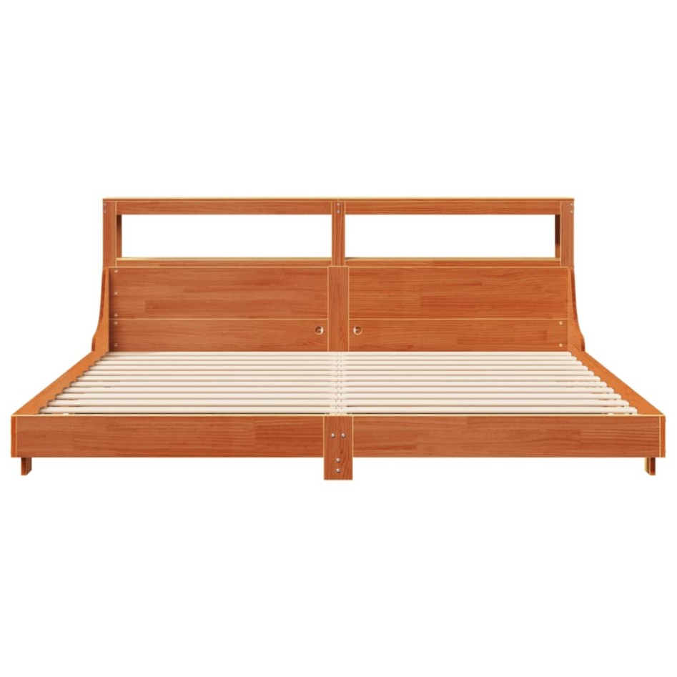 Cama sin colchón madera maciza de pino marrón cera 180x200