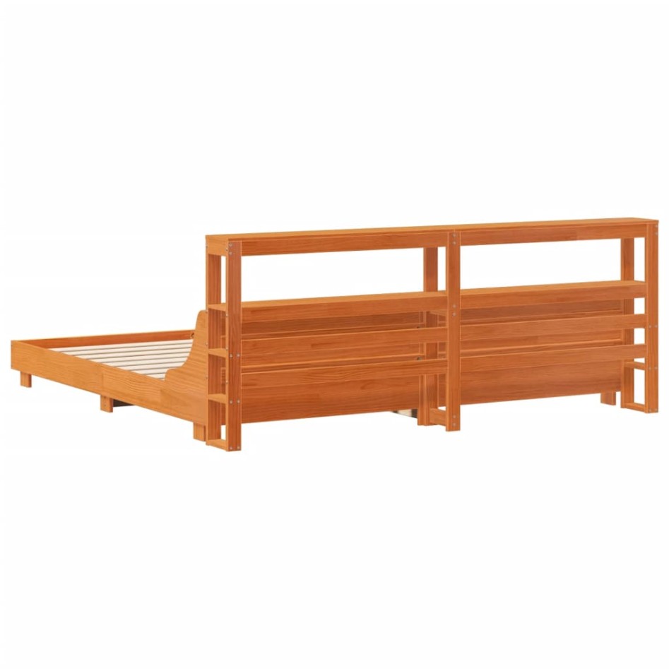 Cama sin colchón madera maciza de pino marrón cera 180x200