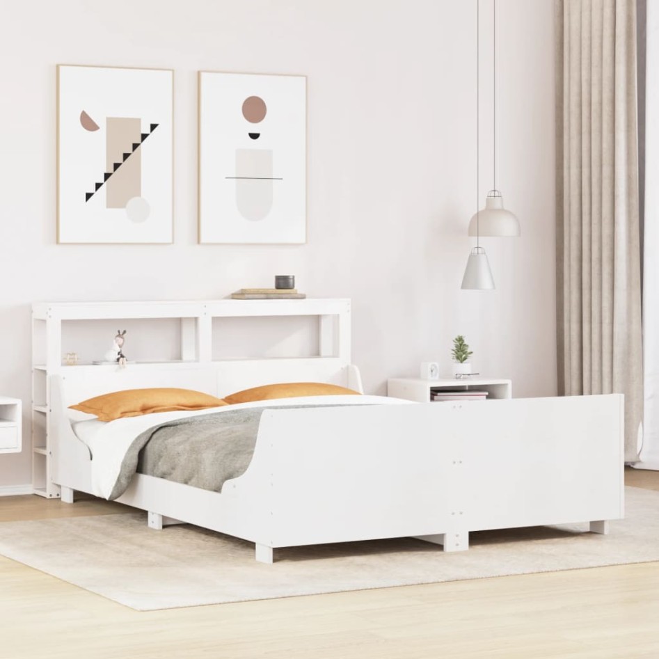 Estructura de cama sin colchón madera de pino blanca 140x190