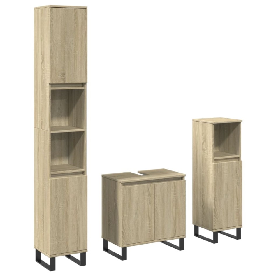Set de muebles de baño 3 pzas madera contrachapada roble