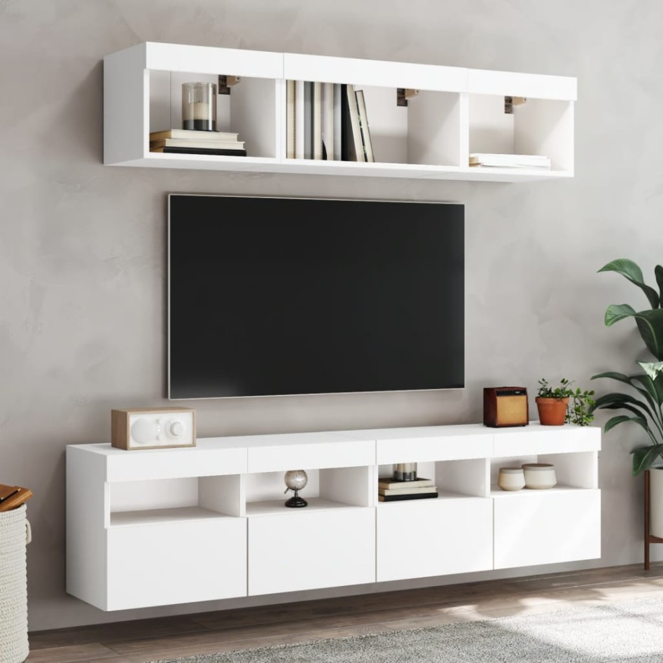 Muebles de TV de pared con luces LED 2 uds blanco 80x30x40