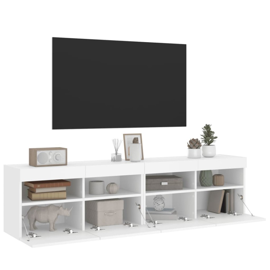 Muebles de TV de pared con luces LED 2 uds blanco 80x30x40