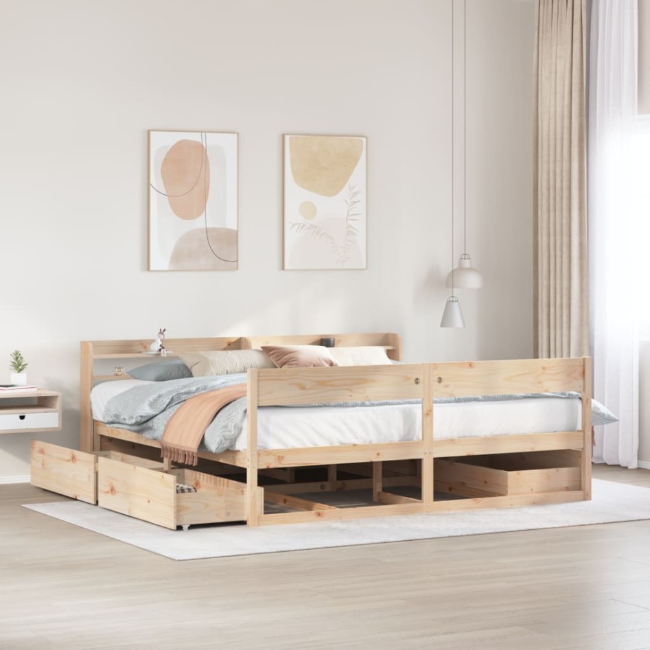 Estructura de cama sin colchón madera maciza de pino 200x200