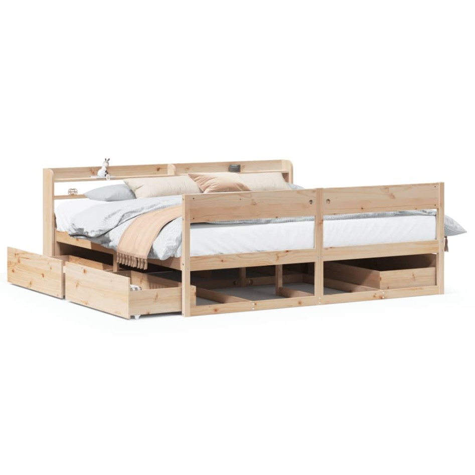 Estructura de cama sin colchón madera maciza de pino 200x200