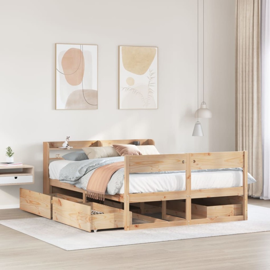 Estructura de cama sin colchón madera de pino blanco 150x200