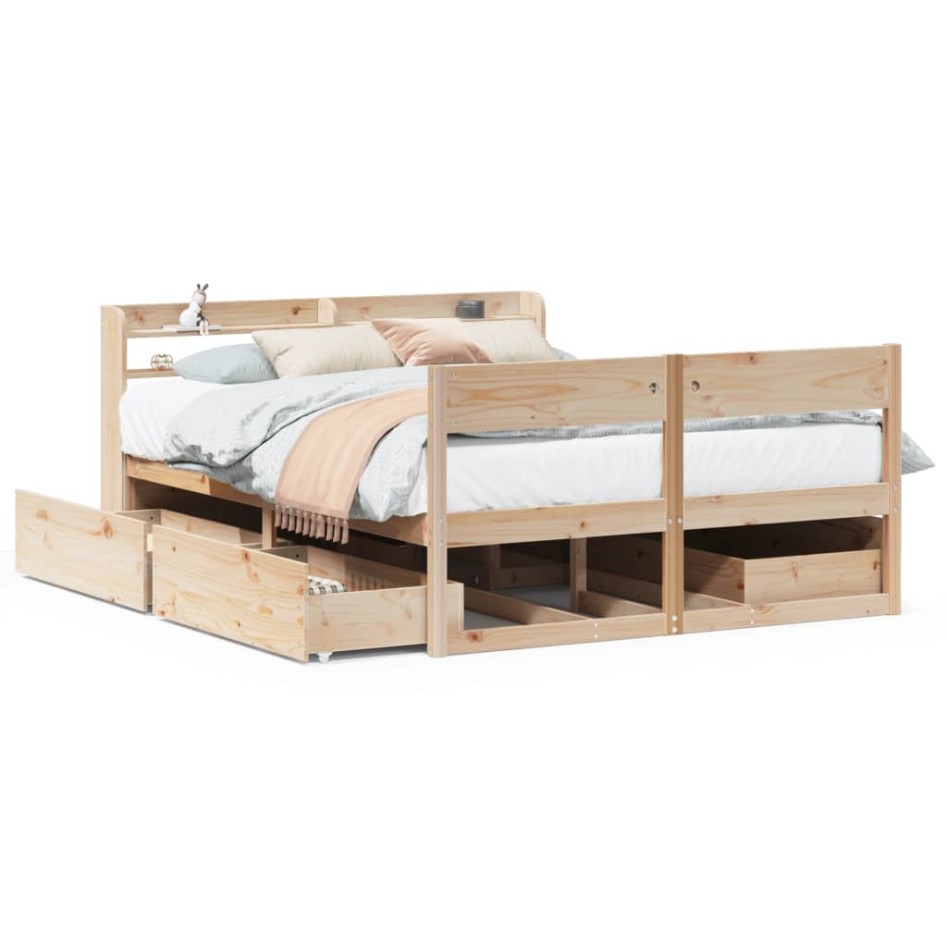 Estructura de cama sin colchón madera de pino blanco 150x200