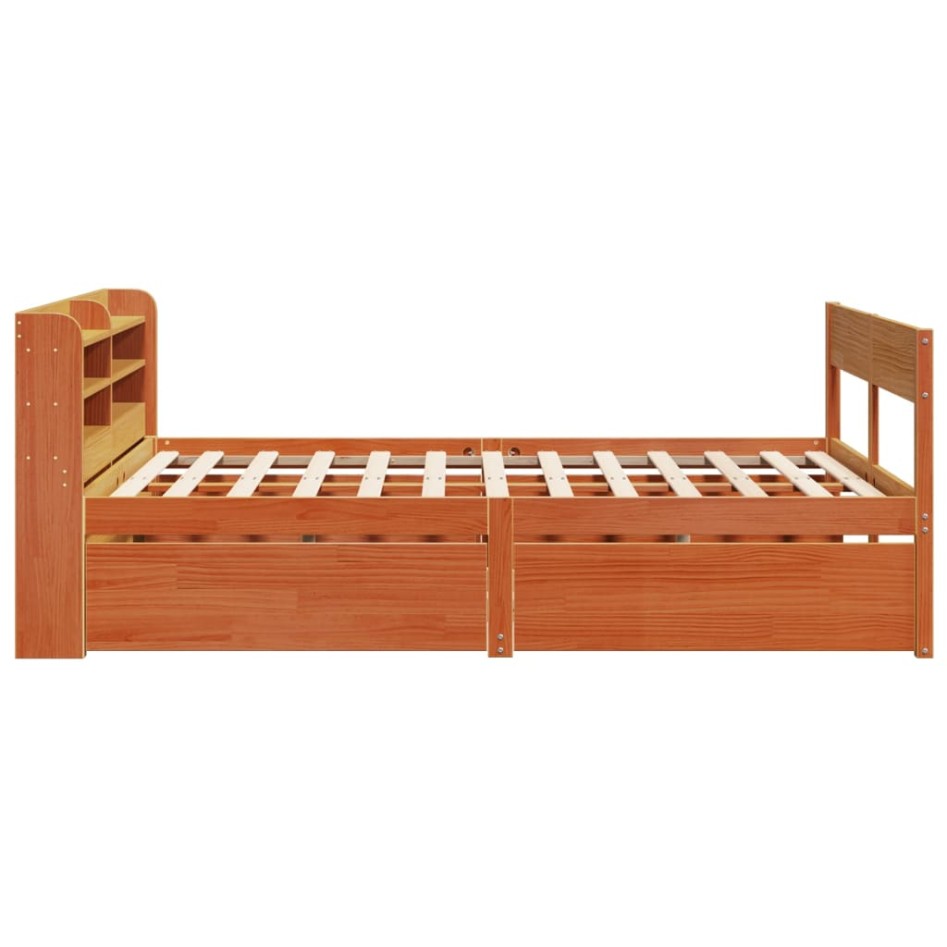 Cama sin colchón madera maciza de pino marrón cera 120x200