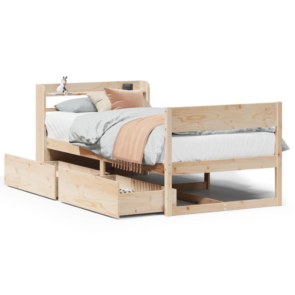 Estructura de cama sin colchón madera maciza pino 75x190