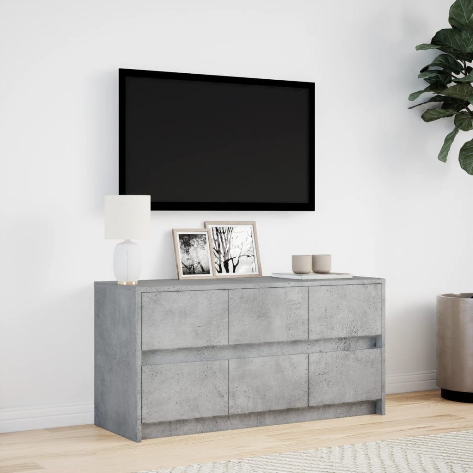 Mueble de TV LED madera ingeniería gris hormigón 100x34x50