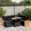 Set de sofás de jardín 8 piezas y cojines ratán sintético negro