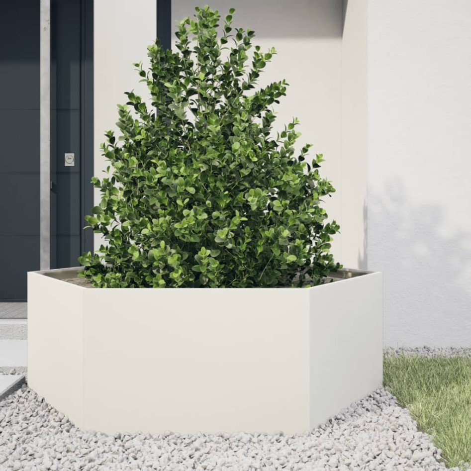 Jardinera hexagonal acero blanco 138x120x45
