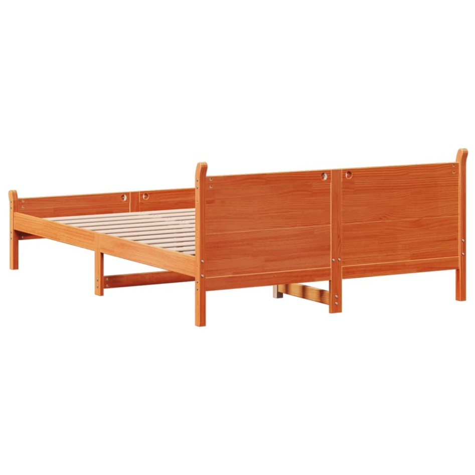 Cama sin colchón madera maciza de pino marrón cera 160x200