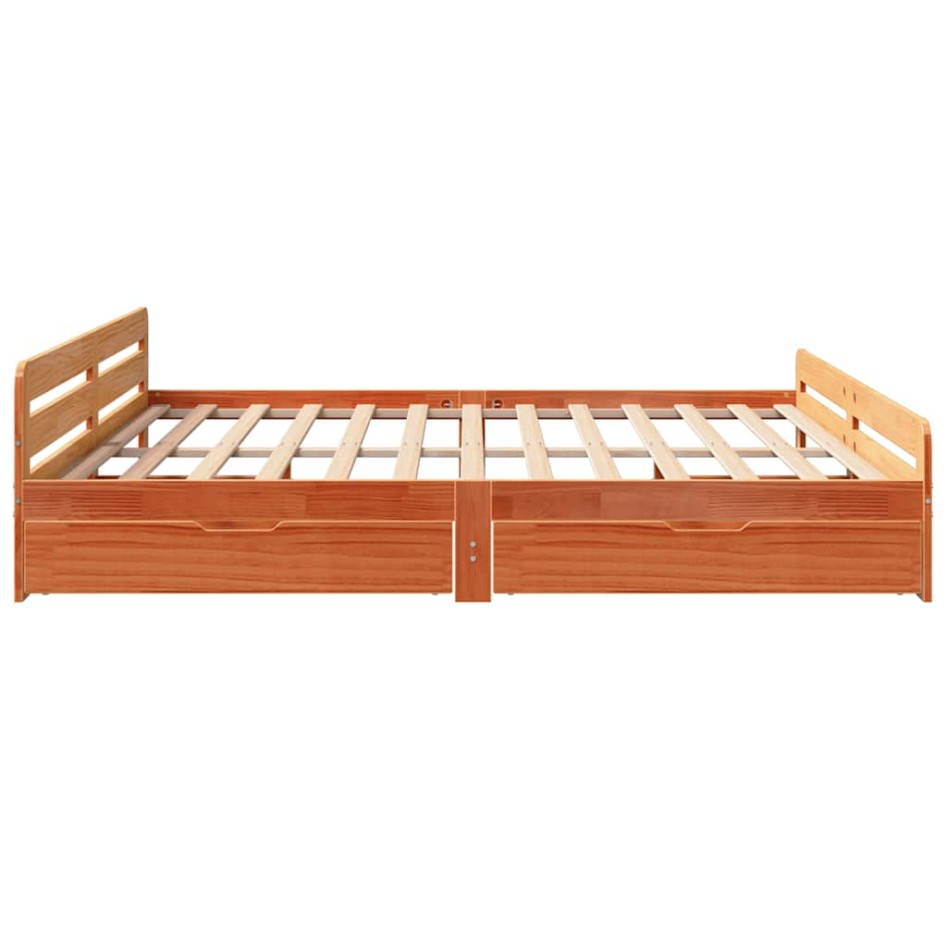 Cama sin colchón madera maciza de pino marrón cera 180x200