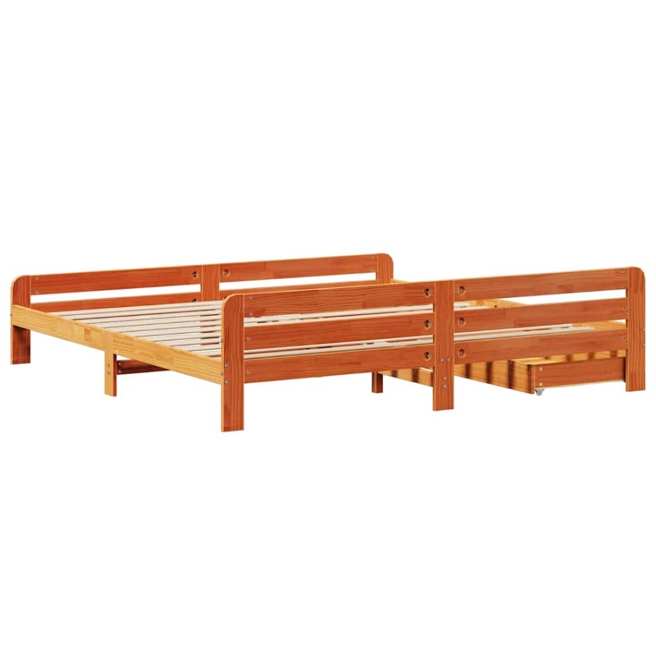 Cama sin colchón madera maciza de pino marrón cera 180x200