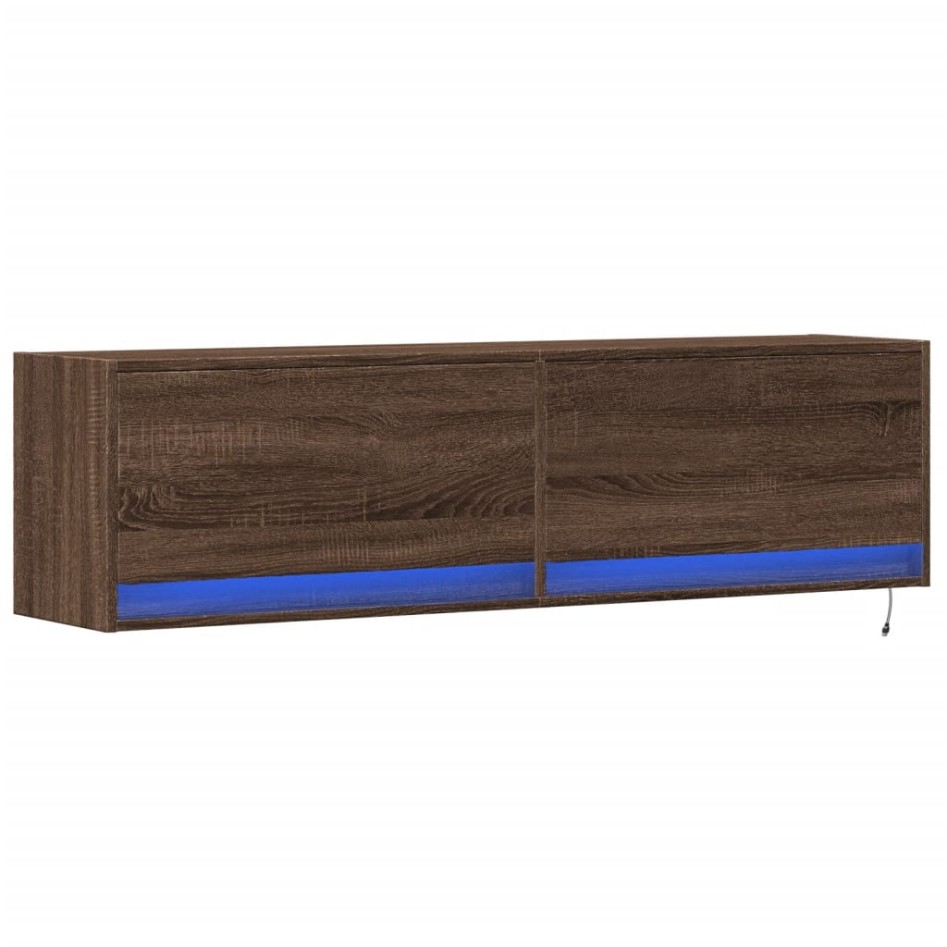 Mueble de TV de pared con luces LED marrón roble 140x31x38