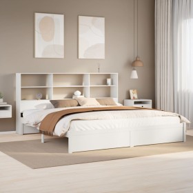 Cama con estantería sin colchón madera maciza blanca 200x200