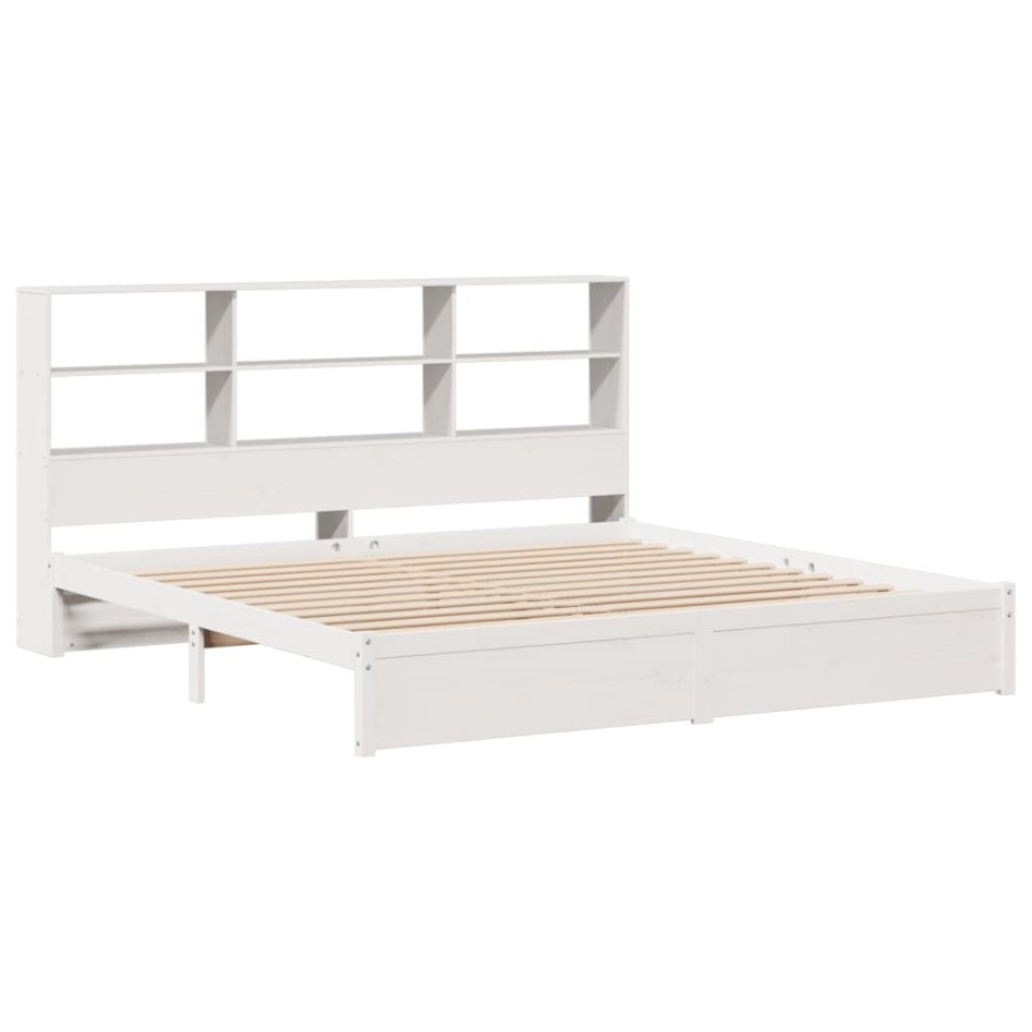 Cama con estantería sin colchón madera maciza blanca 200x200