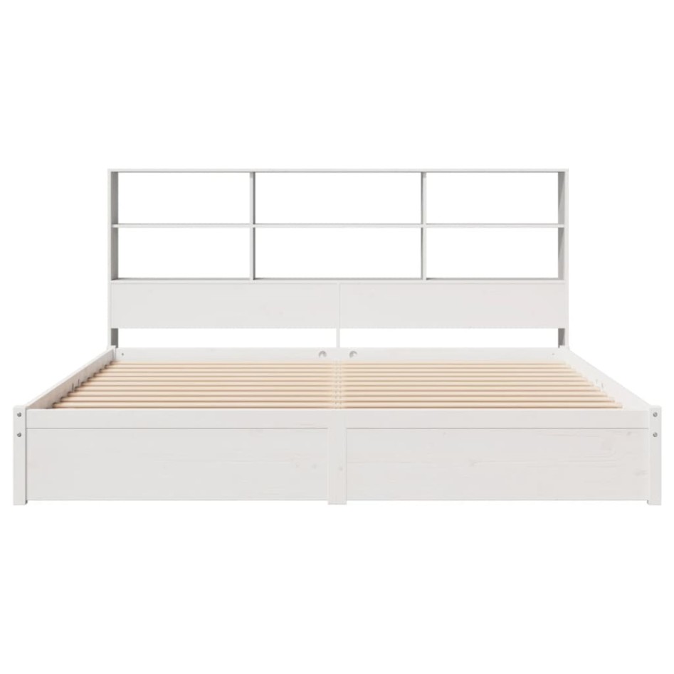 Cama con estantería sin colchón madera maciza blanca 200x200