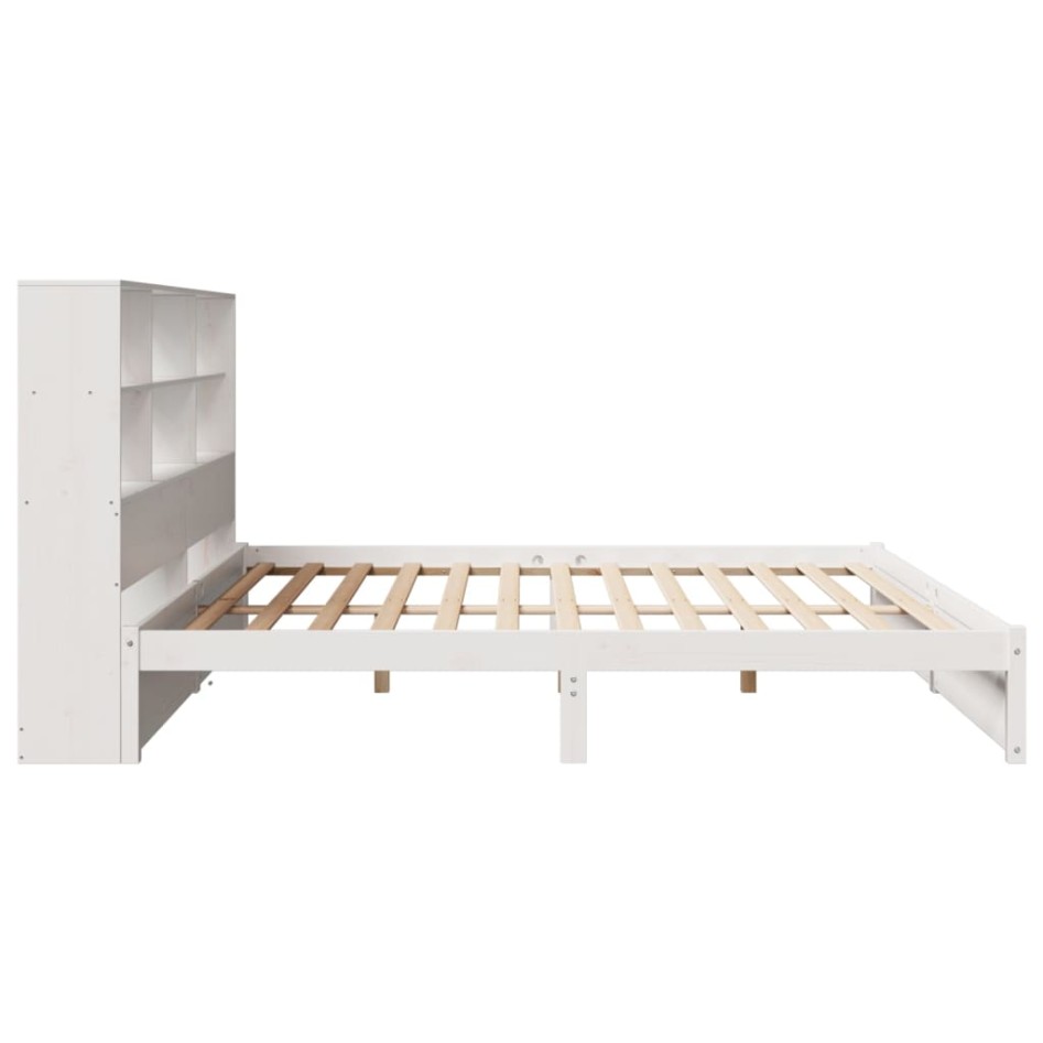 Cama con estantería sin colchón madera maciza blanca 200x200
