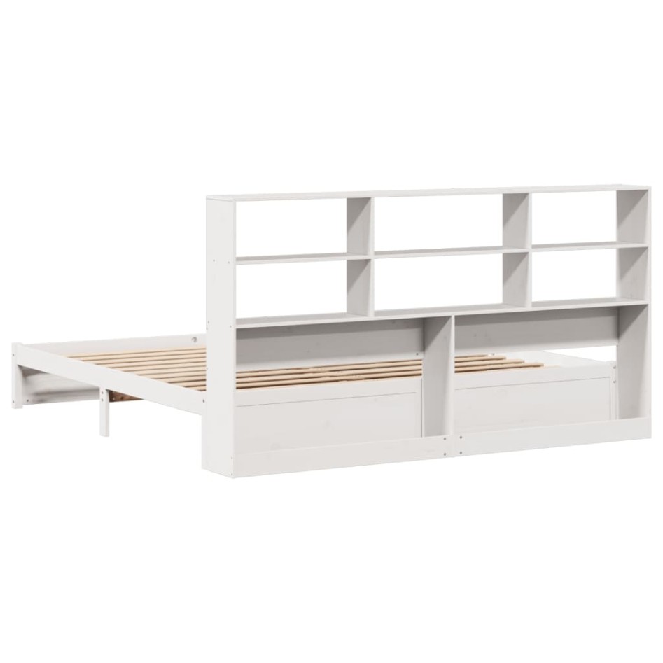 Cama con estantería sin colchón madera maciza blanca 200x200