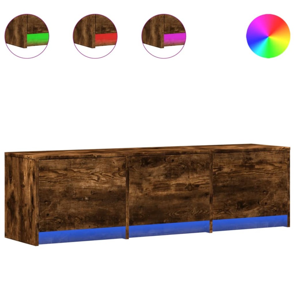 Mueble de TV LED madera ingeniería roble ahumado 140x34x40