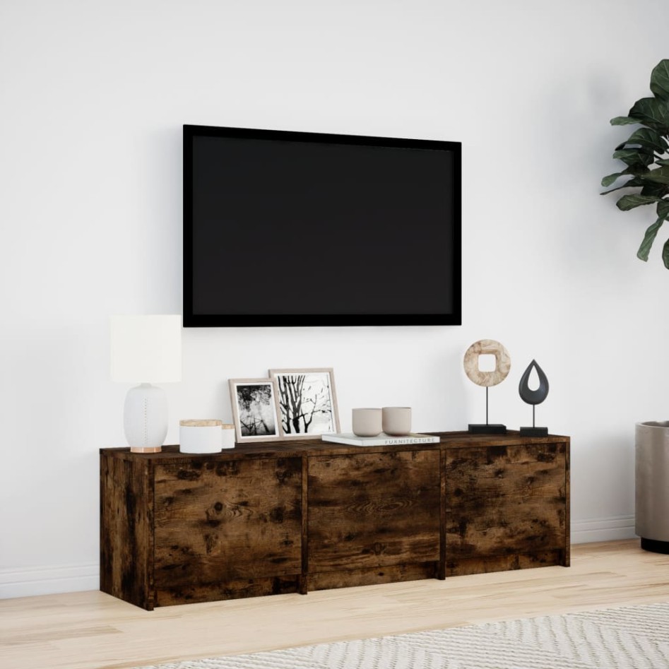 Mueble de TV LED madera ingeniería roble ahumado 140x34x40