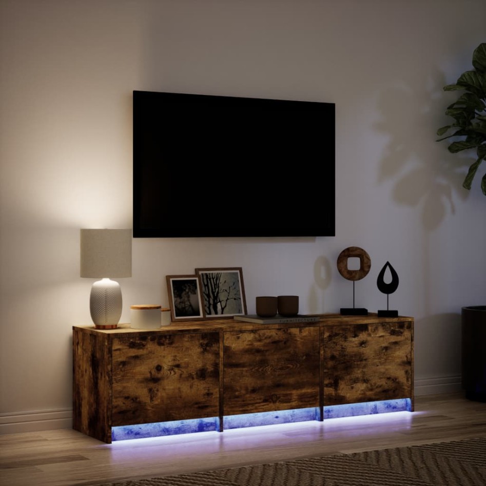 Mueble de TV LED madera ingeniería roble ahumado 140x34x40