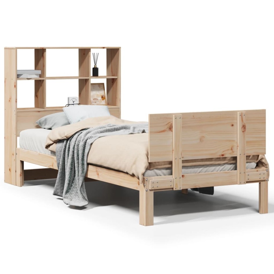 Cama con estantería sin colchón madera maciza de pino