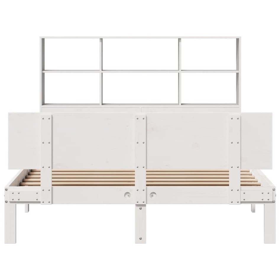 Cama con estantería sin colchón madera maciza blanca 150x200