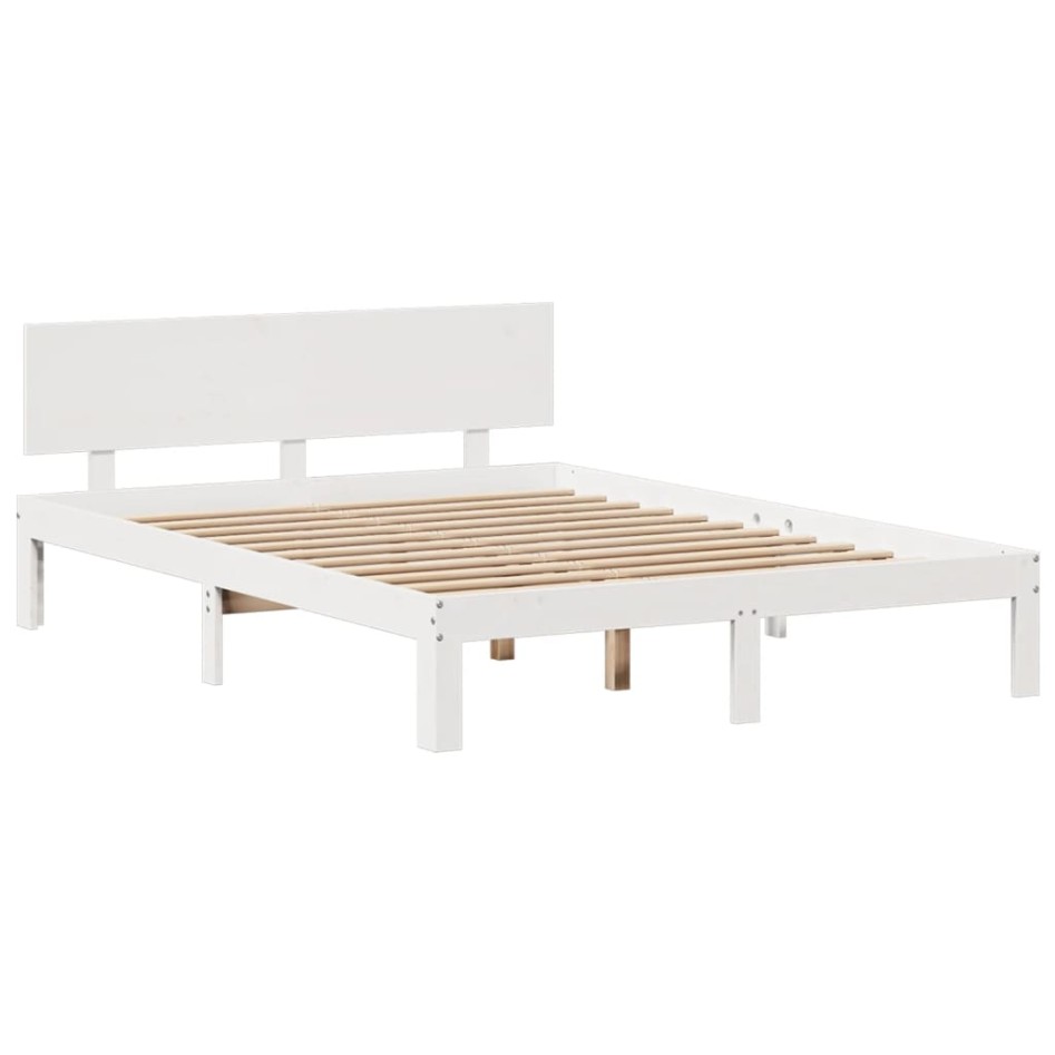 Cama con estantería sin colchón madera maciza blanca 150x200